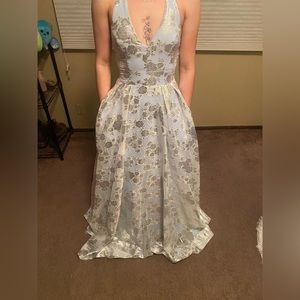 Blue and silver prom dress